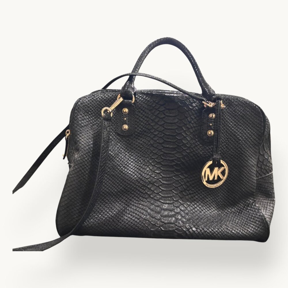 Michael Kors Black Python Embossed Satchel Bag - image 1